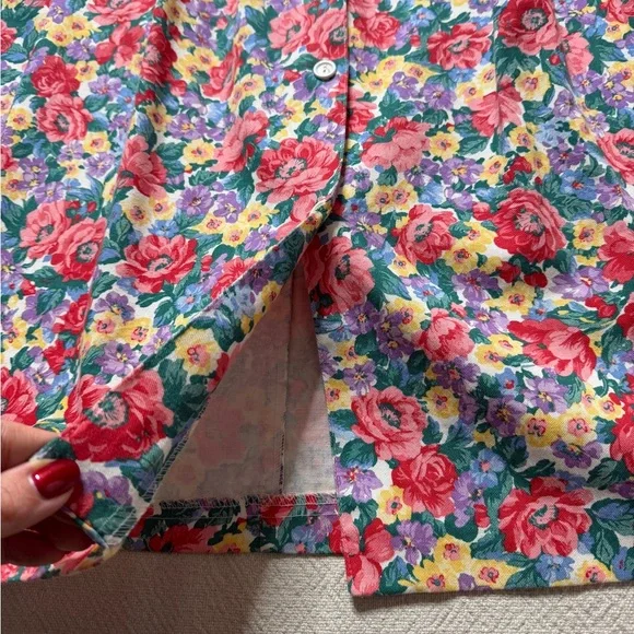 VTG 80s Bitsy Floral Button Front Aline Midi Skirt M Pockets Made in USA - Picture 3 of 7